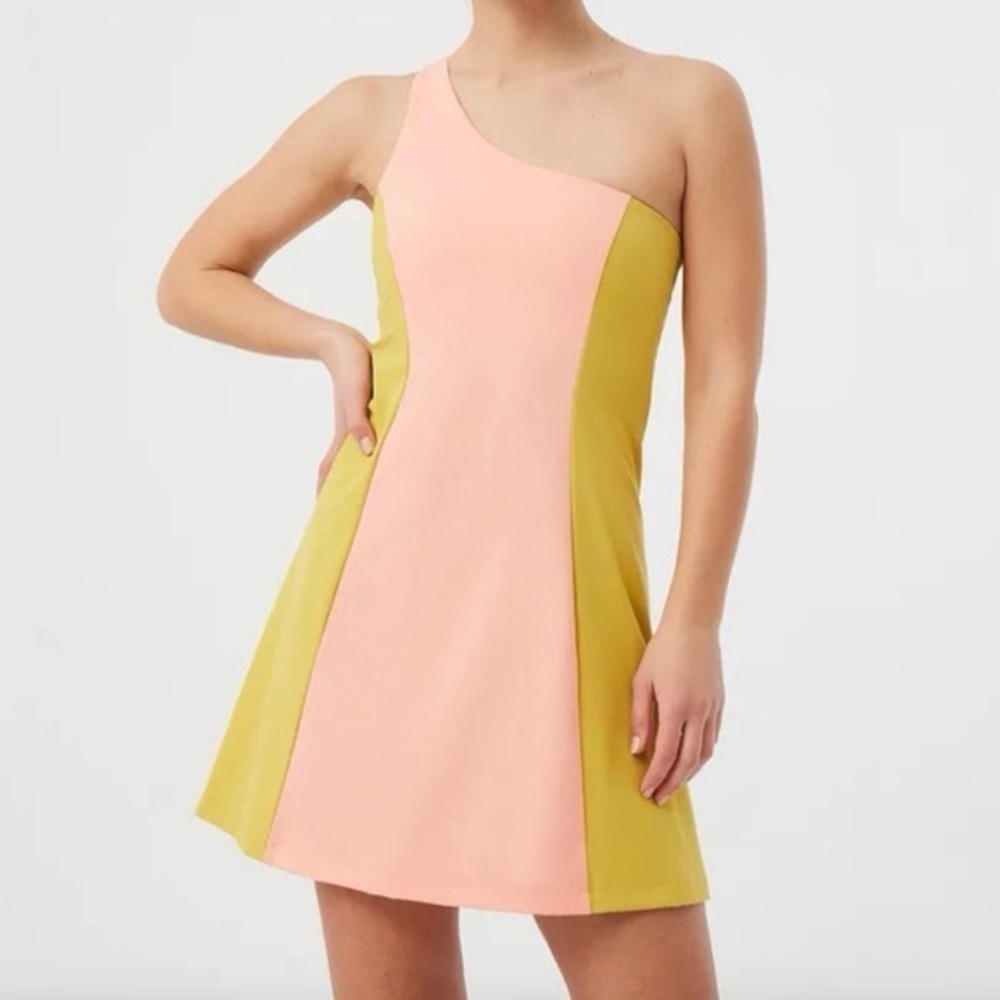 NWOT Outdoor Voices Dress One-Shoulder Pink and Yellow Dress Size XL